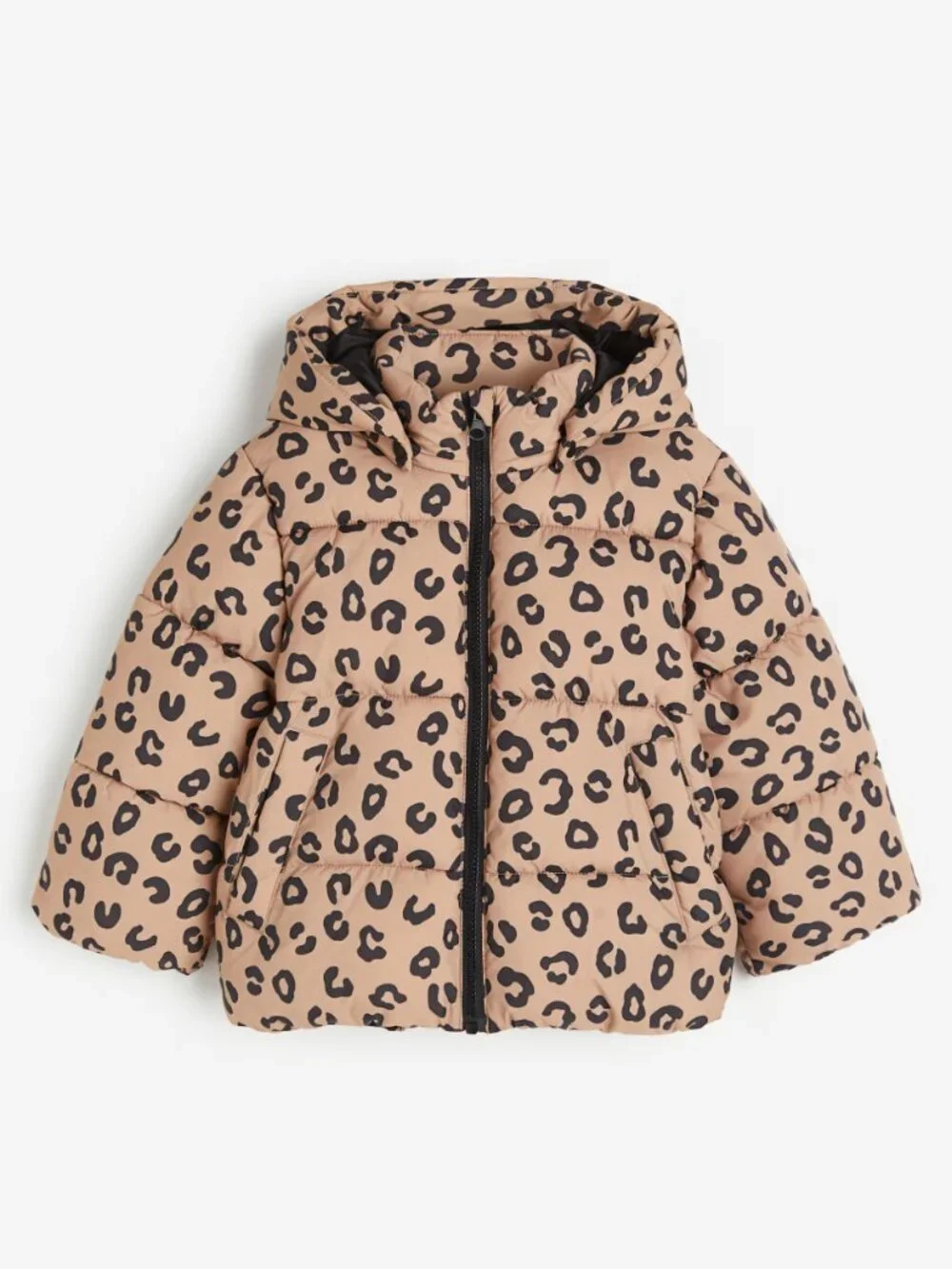 H&M Kids Water-repellent Leopard Print Puffer Jacket in Beige Size 5/6T